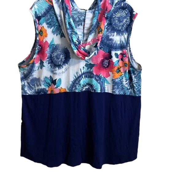 Glitzy Girlz Size 2XL Lavender Navy Blue Floral Print Tank Hoodie Sleeveless - Picture 6 of 7
